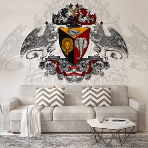 coat of arms with a lion and griffins